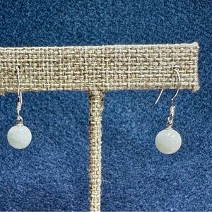 925 Sterling Silver Green Jade Dangle 1” Earrings Lot#463